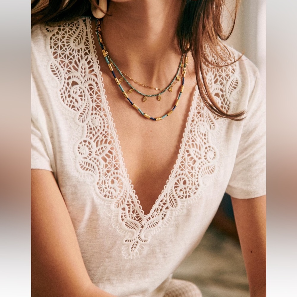 NWT Sézane Mina Linen T-shirt in Ecru, Large New